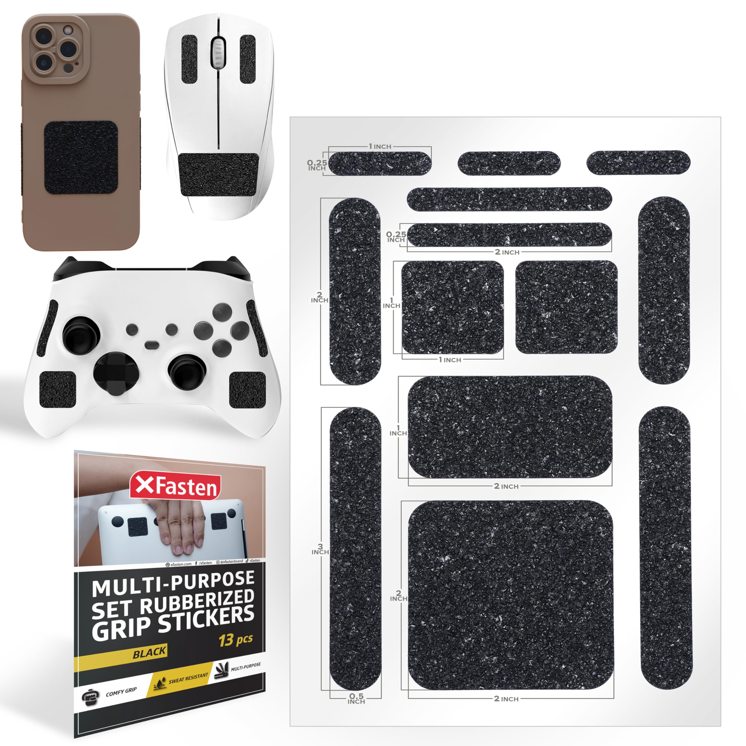 Xfasten Grip Tape Stickers For Phone Black 13 Pc Sure-Grip Non-Abrasive Adhesive Cell Phone Grip Tape For Back Of Phone Case, La